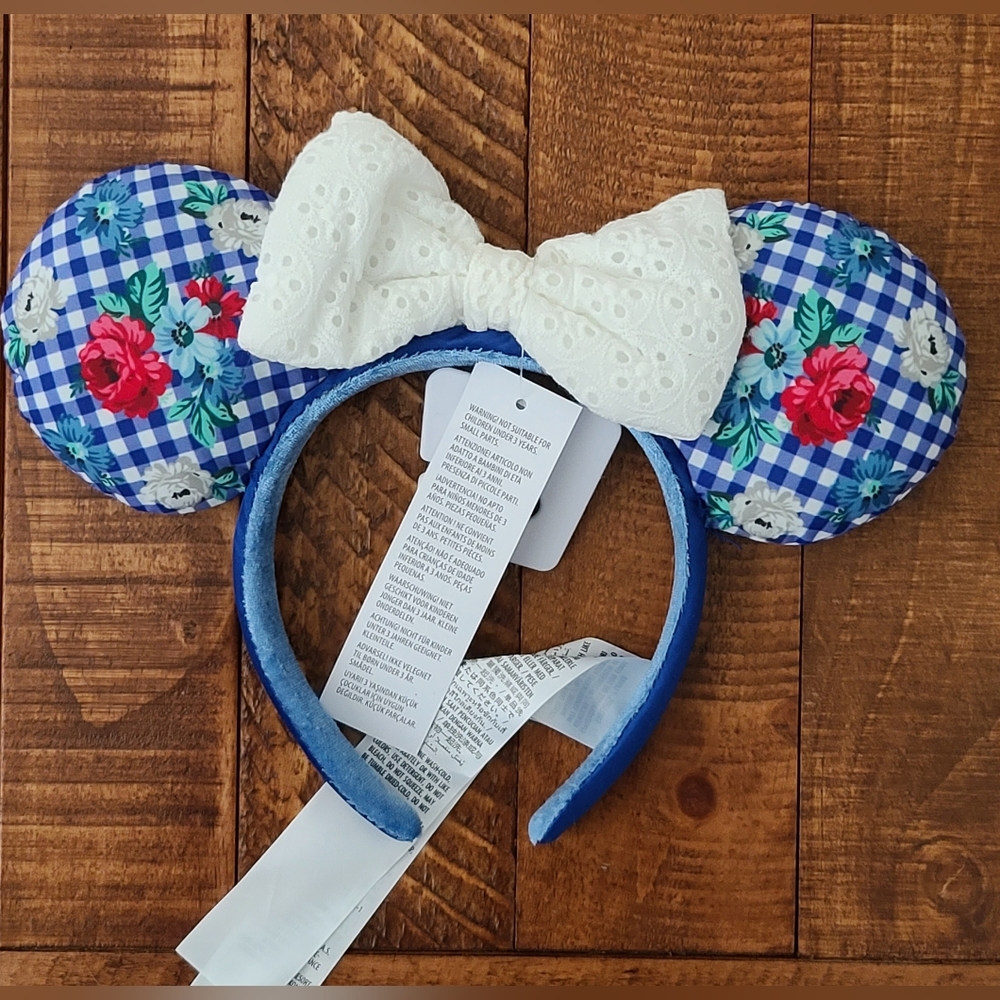 Disney Parks Blue Floral (Country Style) Minnie Mouse Ears Headband